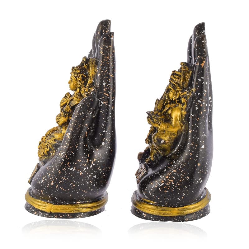Goddess Lakshmi and Lord Ganesh Palm Idol/Statue/Murti Decorative Showpiece, Ganesha Laxmi Figurine for Puja (Golden)
