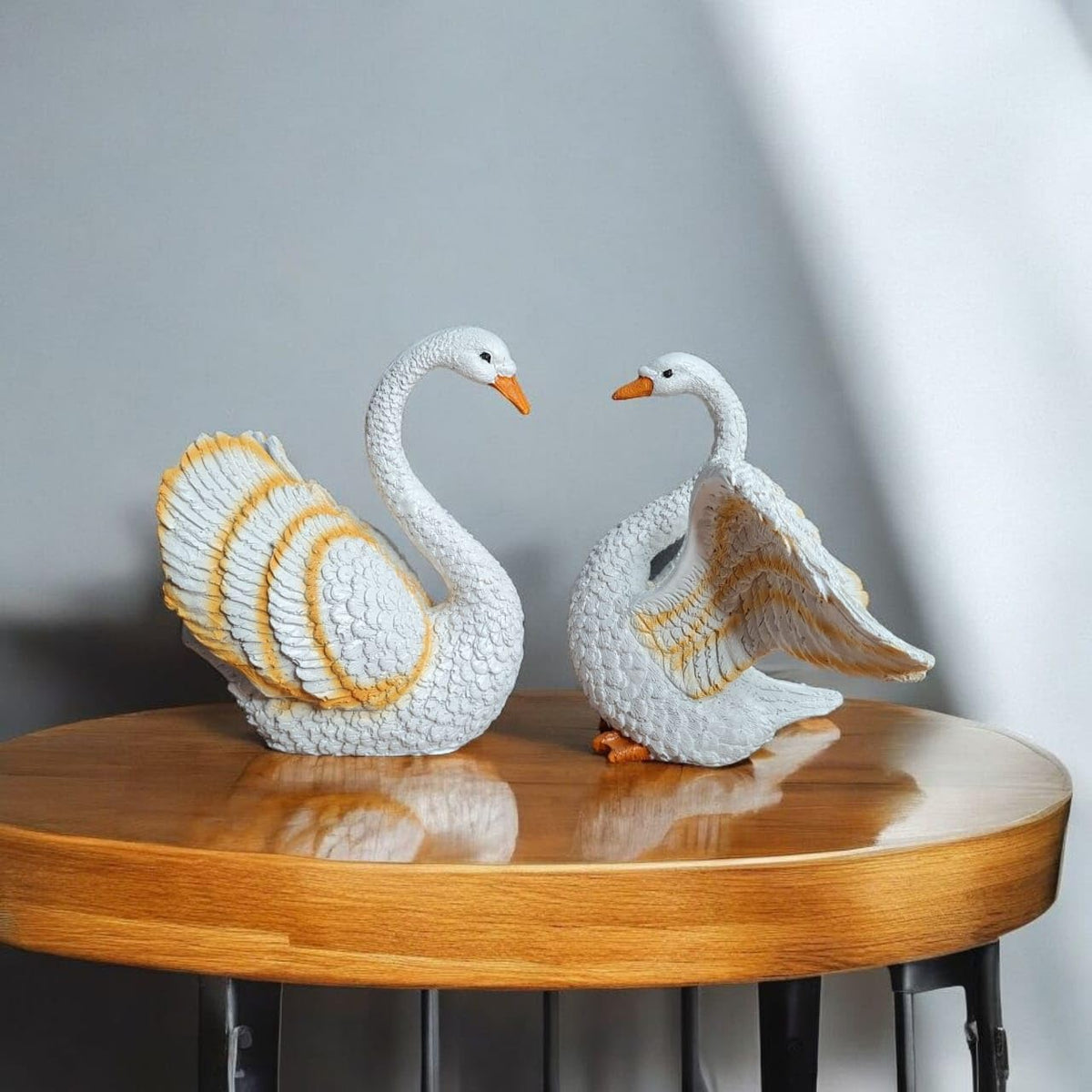 Fiber Resin Swan Pair Idol for Home Decor | Feng Shui Vastu Love & Harmony Symbol | Decorative Bird Showpiece for Living Room Bedroom Table Shelf Gift | 15x10x18 cm (Regular Quality)