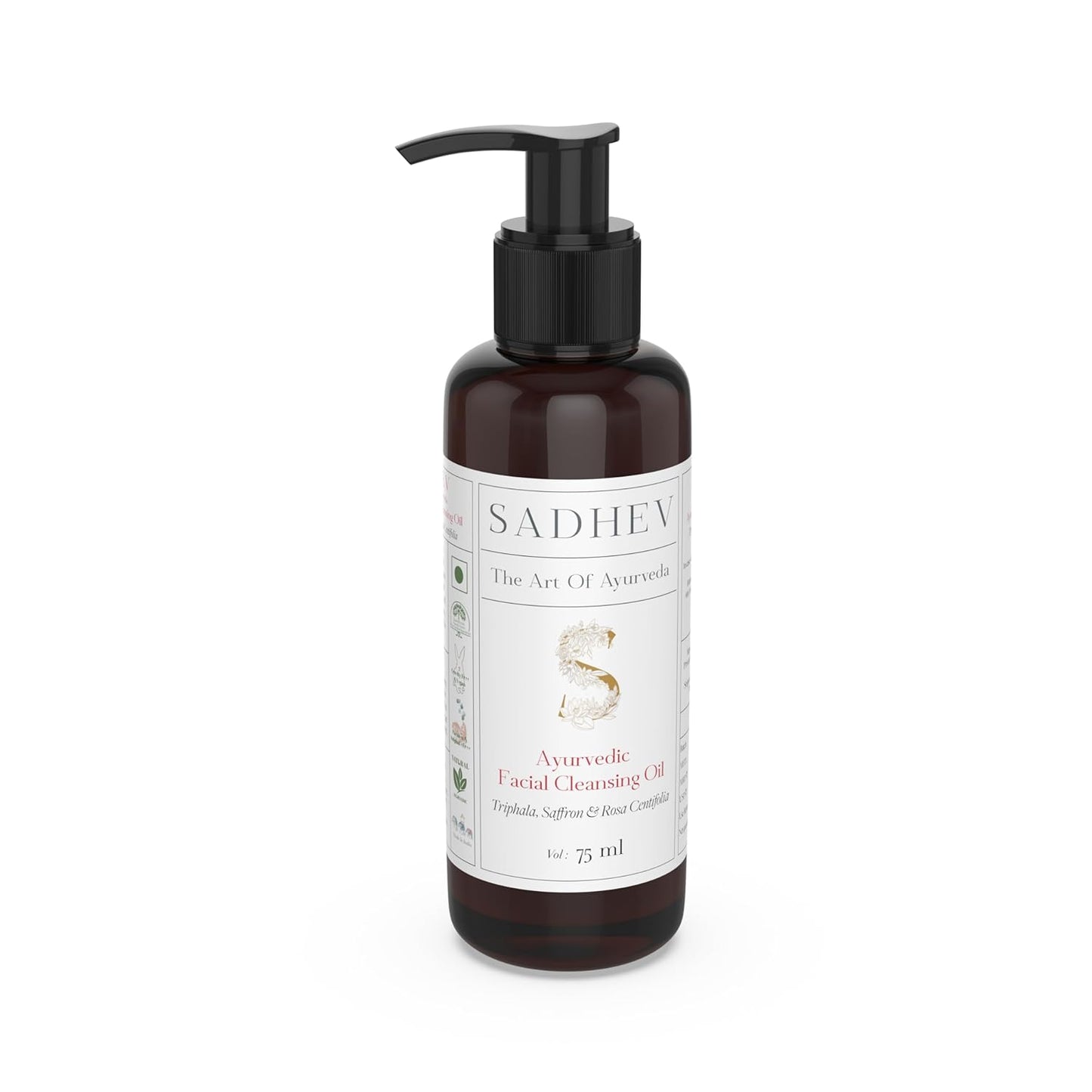 Sadhev Ayurvedic Facial Cleansing Oil With Triphala, Safron, and Rosa Centifolia for Removing Makeup, Hydrating and Moistuizing Cleanser Suitable For All Skin Types