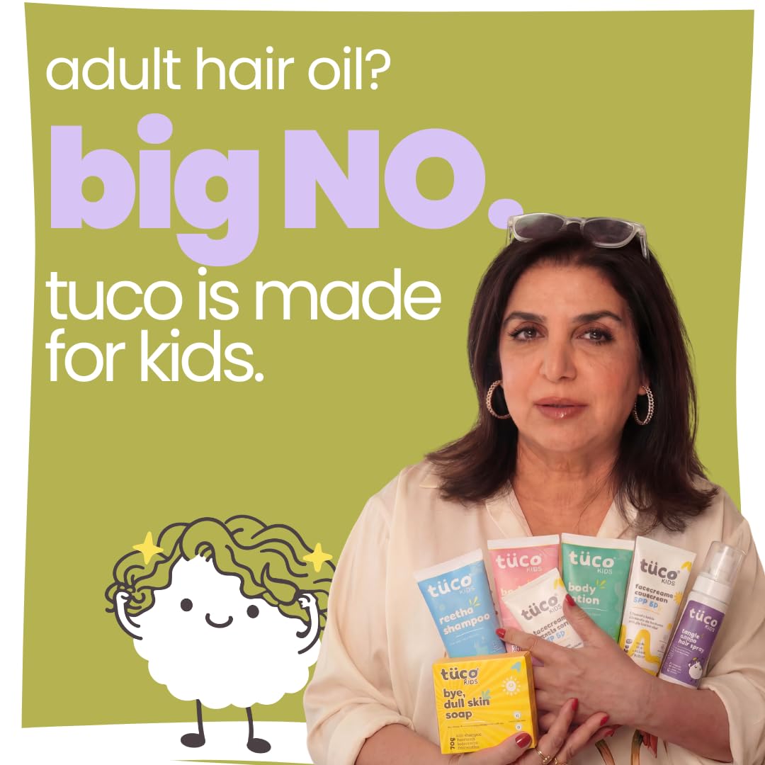Advertisement for tuco products with a woman holding various products against a green background.