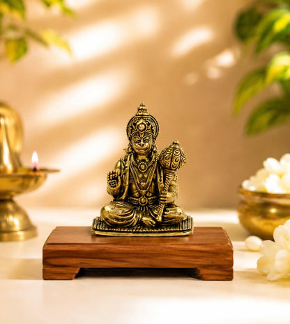 2 Inch Hanuman Brass Murti for Home Temple, Bajrangbali Idol for Pooja Room, Office Desk & Car Dashboard, Brass God Statue for Strength, Courage, Positive Energy & Spiritual Décor