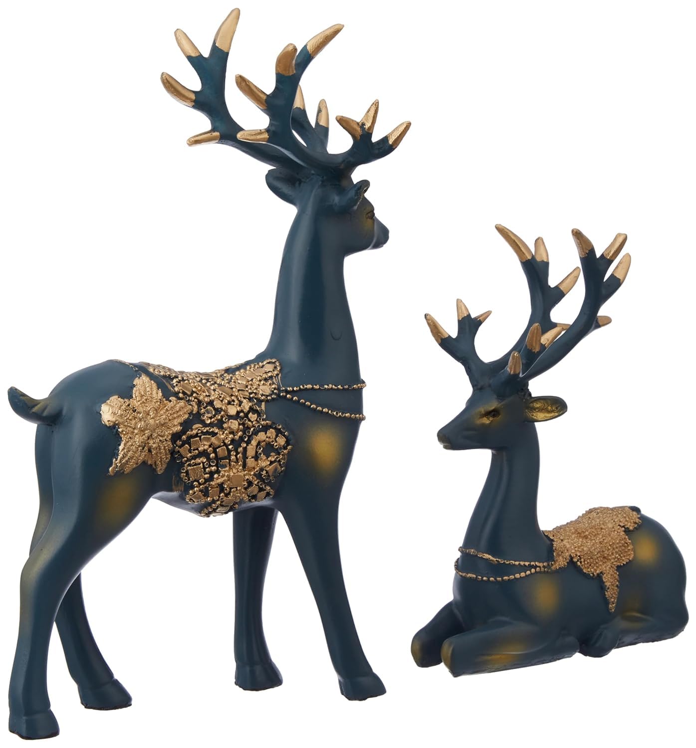 Amazon Basics Creative Resin Golden Reindeer Sculptures | Beautiful Home Decor Handicraft Resin | Elevates Energy of Your Room (Pack of 2, Blue)