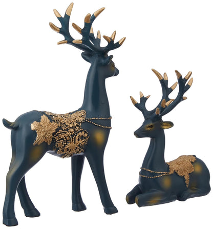 Amazon Basics Creative Resin Golden Reindeer Sculptures | Beautiful Home Decor Handicraft Resin | Elevates Energy of Your Room (Pack of 2, Blue)