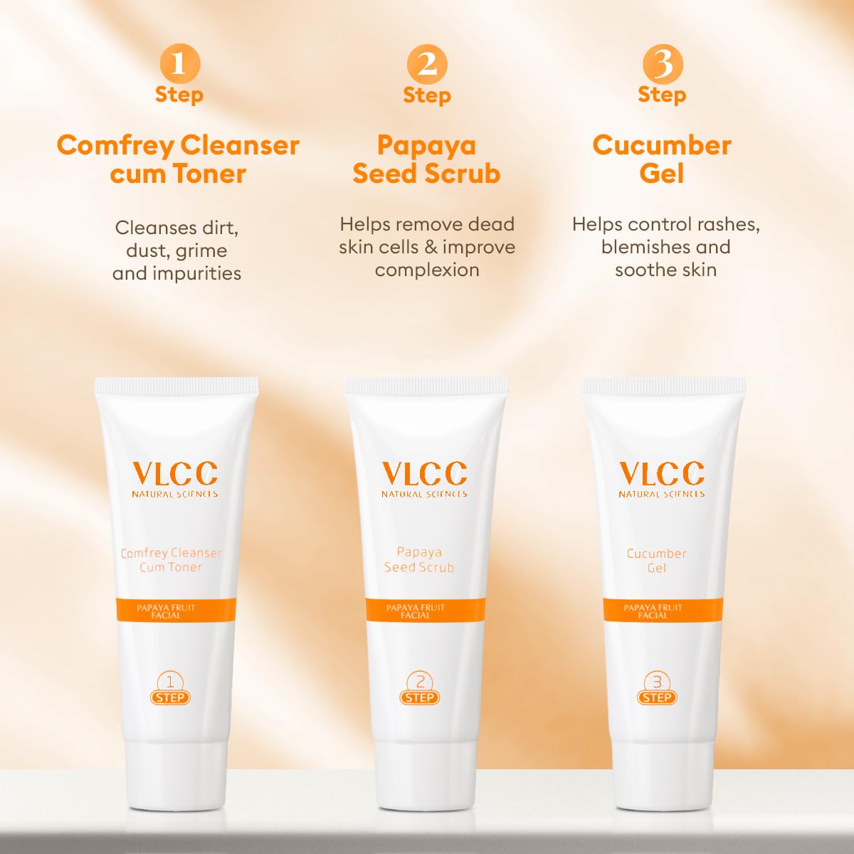 VLCC Papaya Fruit Facial Kit - 60g | Glowing, Blemish Free Skin | With Papaya, Cucumber, Peach, and Orange Peel Extracts | Glowing at Home Facial Kit.