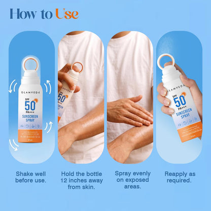 Glamveda Body Sunscreen Spray SPF 50 PA+++, Broad Spectrum UVA/UVB and Blue Light Protection, With Ceramides Peptides and Niacinamide, Quick Absorbing Waterproof Formula, No White Cast, For Men and Women, 100 gm