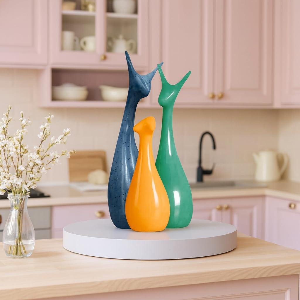 Beautiful Home Decor Lucky Deer Statue Family Ceramic Statues - (Set of 3, Yellow Green & Blue)