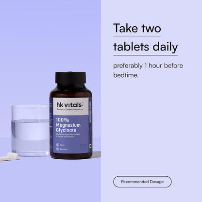 Hk vitals 100% Magnesium Glycinate (1880mg) 120 Tablets | For Better Sleep Quality & Muscle Recovery | Trustified Certified