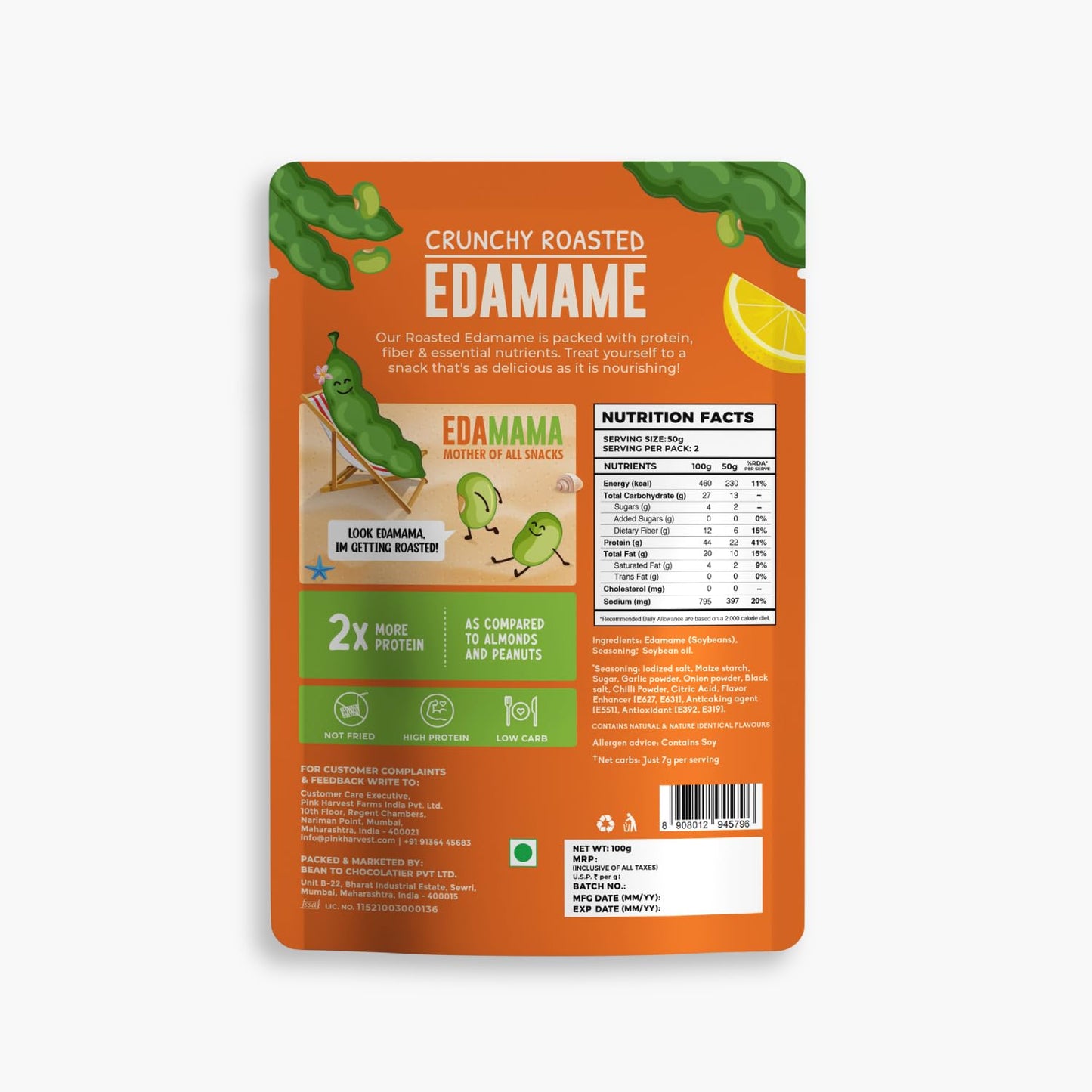 Pink Harvest Farms Crunchy Roasted Edamame Snacks | Chilli Lime Flavor | High Protein Vegan Snack | Gluten Free Healthy Namkeen Alternative | Ready to Eat, 180g