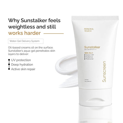 Personal Touch Sunscreen SPF50 PA++++ for Face | Sunstalker Korea 3 in 1 Formula | with Niacinamide | Tanning & Aging Defense | Lightweight No White Cast | Oil-Free, Acne Safe | 30 ml