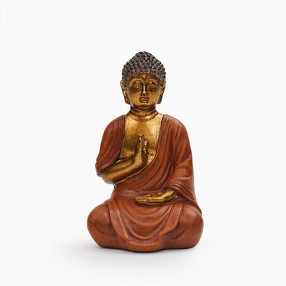 PURE HOME + LIVING Orange Antique Gold Polyresin Sitting Buddha - Small Meditating Sitting Idol Statue, for Table Top and Home Décor, Samadhi Buddha Sculpture (Pack of 1)
