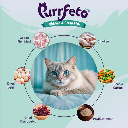 Purrfeto Adult Dry Cat Food | Chicken & Rice | 1.2 kg Ingredients | 40% Reduction in Urinary Track Diseases |Anti Hairball Formula |Healthy Skin & Coat |Improves Digestive Health