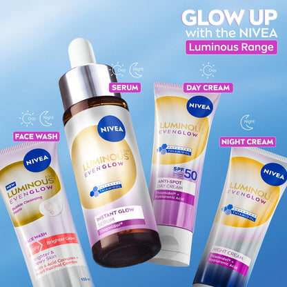 NIVEA Luminous Even Glow Bubble Cleansing Foam Face Wash | For Glowing Skin, Skin Brightening & Refined Pores | Pearl Rucinol + 6 Acid Complex | Makeup Remover | Daily Face Cleanser | 100ml