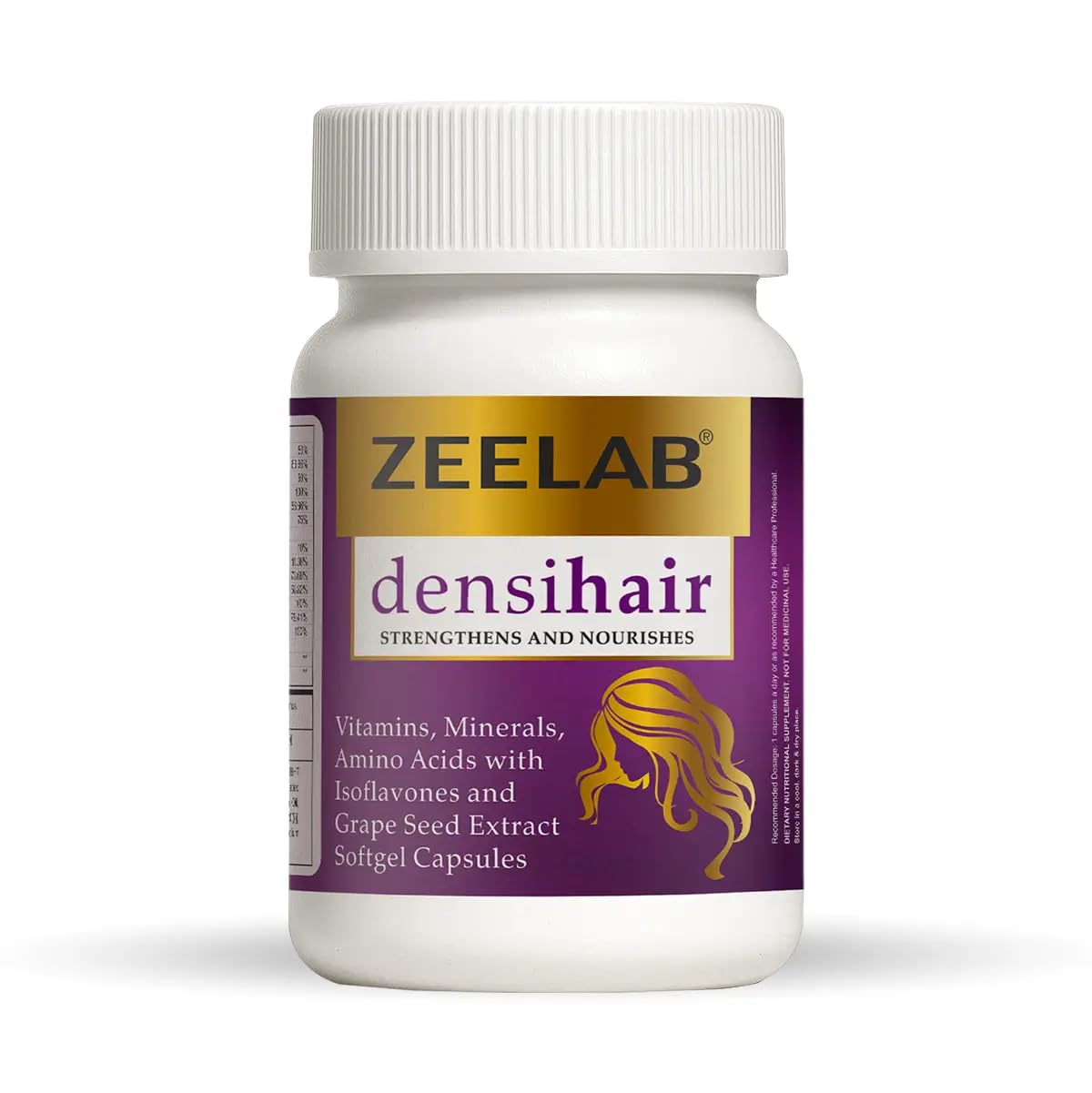 Zeelab densihair supplement bottle on a white background