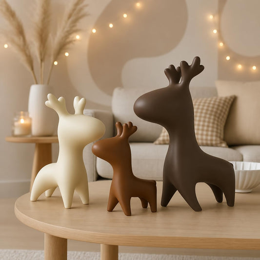 Home Décor Elk Family Matte Finish Ceramic Figurines - (Set of 3, Matte Brown)