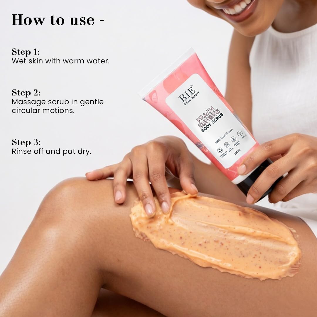 BiE Peach Sunrise Body Scrub | Gentle Exfoliator | Infused with Squalane | Glycerin | Peach Extracts | 200ml