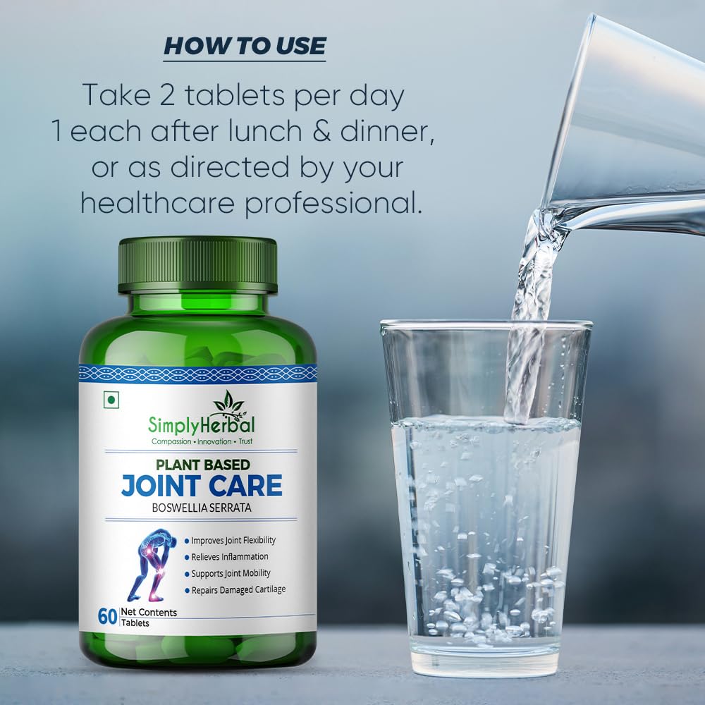 Simply Herbal Plant-Based Joint Care & Joint Support Tablets | Moringa, Boswellia Serrata, Eucalyptus, Green Amla, Green Turmeric, Alfalfa, Aloe Vera | 60 Tablets