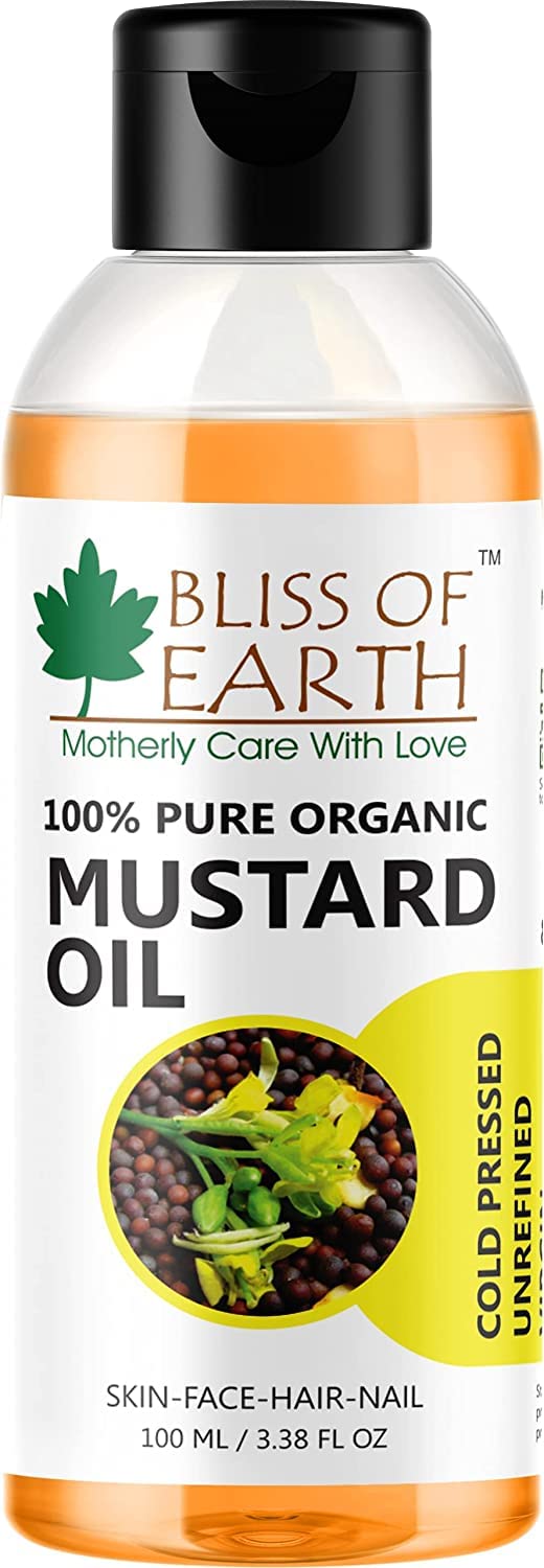 Bliss of Earth Mustard Oil for Hair, 100% Pure Organic & Hexane Free, Organic Mustard Oil, Cold Pressed, Baby-Friendly, Antibacterial, 100ml,