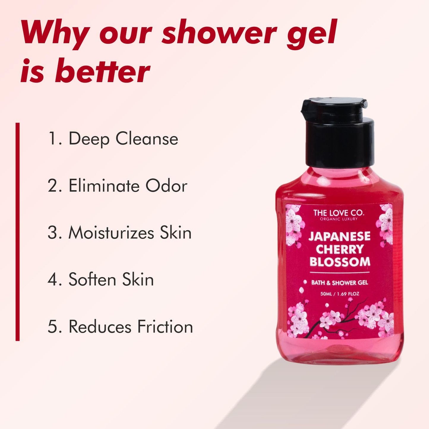 THE LOVE CO. Japanese Cherry Blossom Body Wash 50ml | Luxury Body Wash for Women | Organic & Vegan | Shower Gel Women | 100% Vegan | Luxury Beauty | Body Skin Care Products