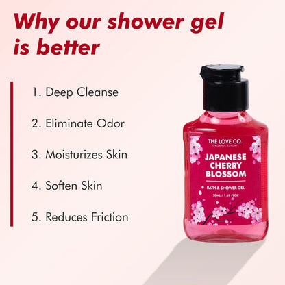 THE LOVE CO. Japanese Cherry Blossom Body Wash 50ml | Luxury Body Wash for Women | Organic & Vegan | Shower Gel Women | 100% Vegan | Luxury Beauty | Body Skin Care Products