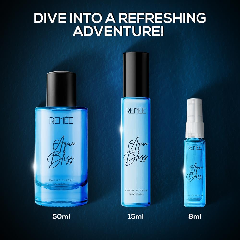 RENEE Aqua Bliss Eau De Parfum, Premium Long-lasting Fragrance With Notes of Lemon, Bergamot, Lily, Nutmeg, Cedar & Patchouli, Scent EDP for Every Occasion, Ideal Luxury Perfume for Women, 8 Ml