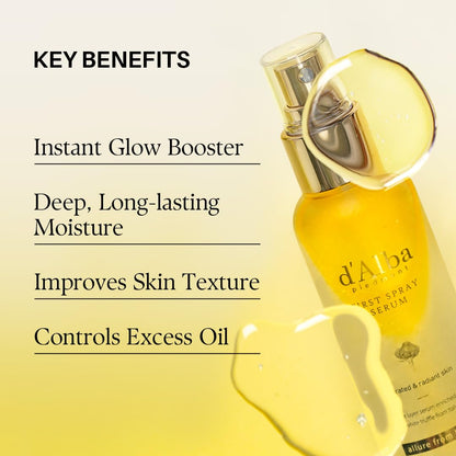 d'alba Piedmont Italian White Truffle First Spray Serum, Vegan Skin Care, Hydrating Face Moisturizer, Glow Serum for Radiant Skin, Non Comedogenic, All In One Mist, Korean Skin Care - 50ml