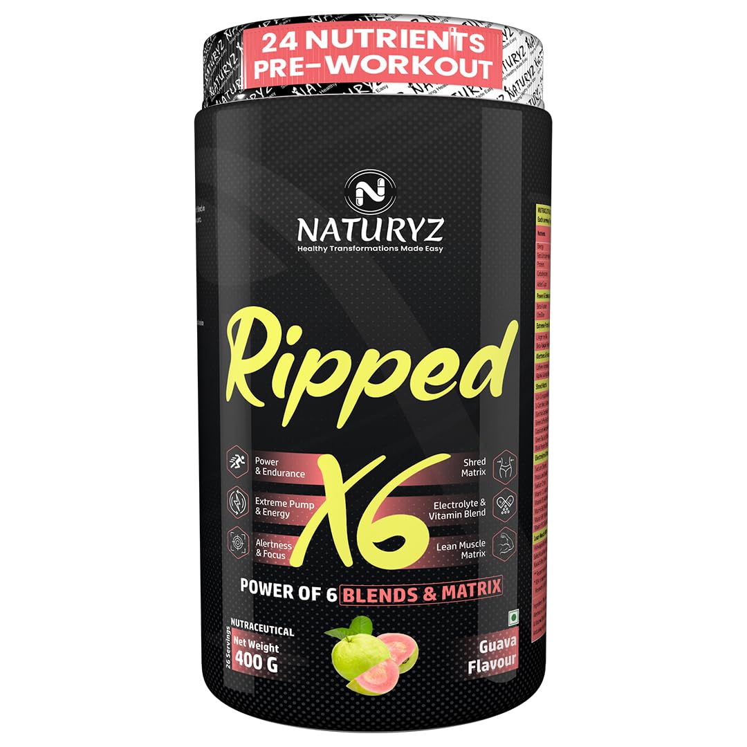 Naturyz Ripped X6 pre-workout supplement container on a white background