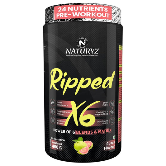 Naturyz Ripped X6 pre-workout supplement container on a white background