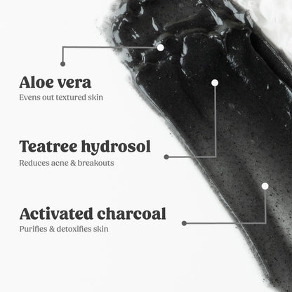 Vilvah Charcoal Face Mask | Eliminates Blackheads & Whiteheads | Targets Acne, Controls Excess Oil & Minimises Pores | Detoxifies & Unclogs Pores | With Activated Charcoal, Tea Tree Hydrosol & Aloe Vera | For Men & Women | 100g