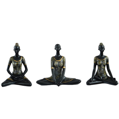Set of 3 Resin Ladies In Sukhasana Padmasana Butterfly Yoga Poses Yoga Women Statues Showpieces for Home Decor Living Room Bedroom Office Womens Day Gift for Ladies Birthday Gift For Women