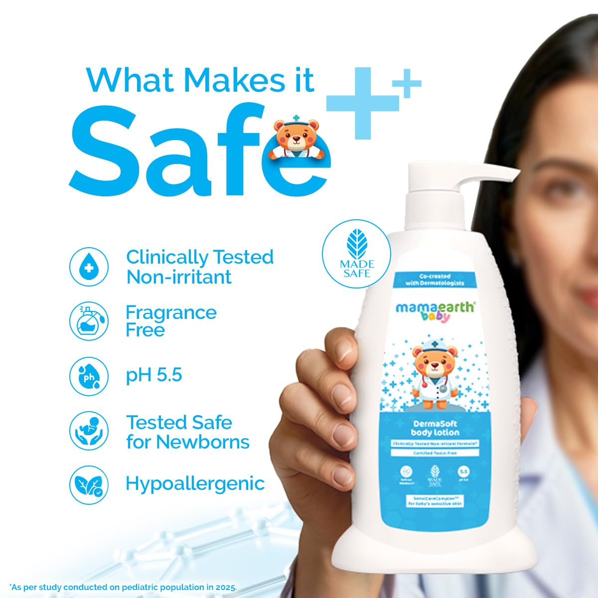 Mamaearth Baby DermaSoft Body Lotion with SensiCareComplex™ for Baby's Sensitive Skin - 250 ml | Co-created with Dermatologists for Newborns | Enriched with SensiCareComplex™ for Baby's Sensitive Skin | Safe and Non-irritant formula* | Fragrance-Free