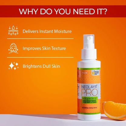 NEOLAYR PRO VITAMIN C SKIN BRIGHTENING FACE MIST & TONER 100 ML I Restores pH balance I Protects from sun damage I Brightens Dull Skin I Tightens Pores
