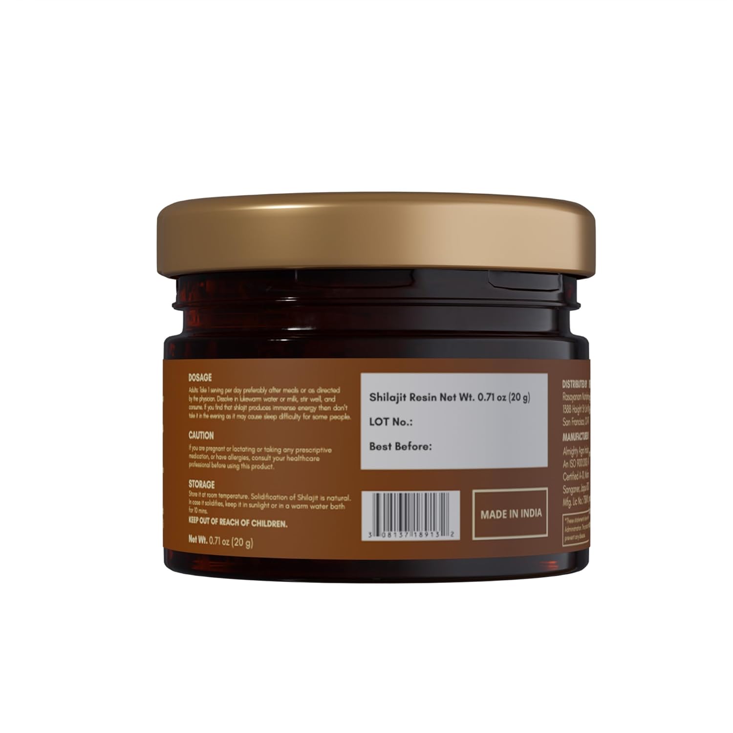 Jar with a gold lid on a white background