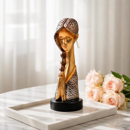 Graceful Resin Namaste Statue of a Girl |Elegant Spiritual Décor (Pack of 1, Golden & Silver)