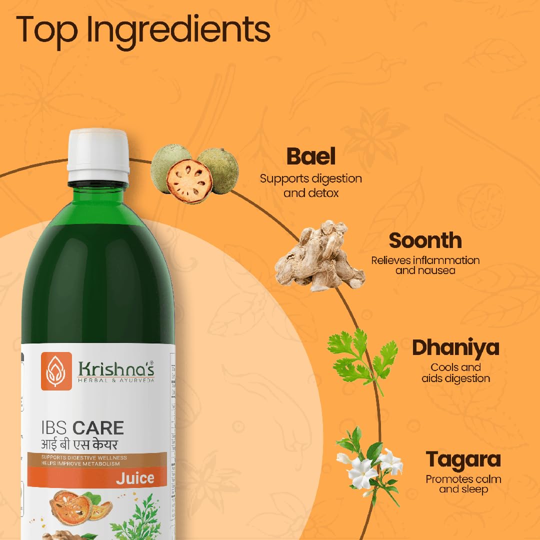 KRISHNA'S HERBAL & AYURVEDA IBS Care Juice For Digestive Health, Helps Manage Digestive Issues, No Artificial Colors or Flavors - 1000 Ml (Pack of 1)