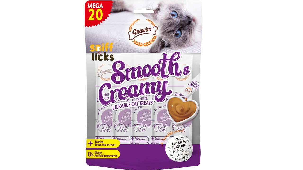 Gnawlers  Lickable Wet Creamy Cat Treats with Tasty Salmon Flavour for Adult & Senior Cats, Healthy Cat Treat (Pack of 1x300g).