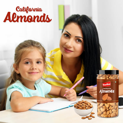 YUM YUM Pure California Almonds/Badam Whole, 500g, Real Nuts, High in Fiber, Badam Giri, Rich in Protein, Magnesium, Phosphorus and Dietary Fibre, Nuts & Dry Fruits