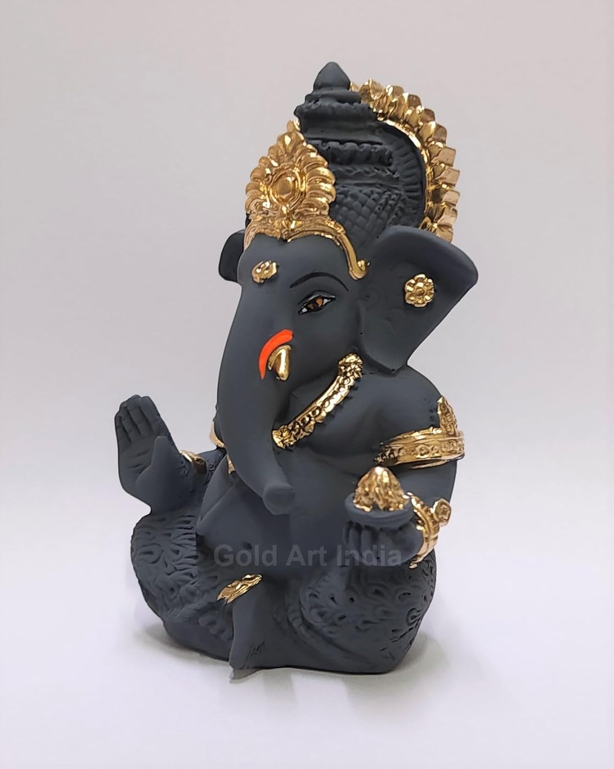 Gold Art India Dark Grey Ganesha Idol Ganesh for Car Dashboard Statue Ganpati Vinayaka Vinayagar Figurine Diwali Gifts Home Decor Luck, Success