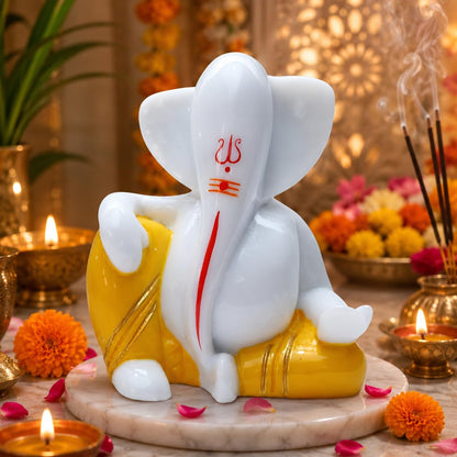 Bal Ganesha Idol, Small Ganesh Murti for Home Temple, White Gold Ganpati Bappa Statue, Baby Ganesha Showpiece for Pooja Room, Home Decor, Diwali Gift