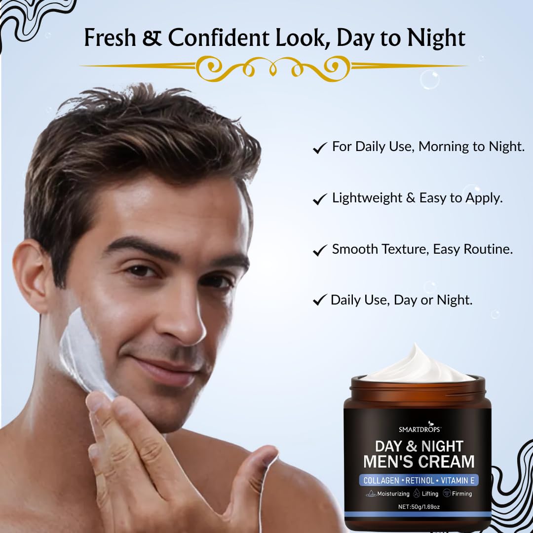 Smartdrops Day & Night Men's Face Cream | Collagen Retinol Vitamin E | Moisturizing Face Cream For Men | Daily Skin Care Creamm| Pack 1