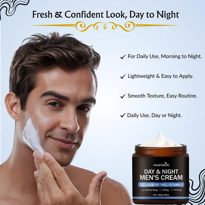 Smartdrops Day & Night Men's Face Cream | Collagen Retinol Vitamin E | Moisturizing Face Cream For Men | Daily Skin Care Creamm| Pack 1