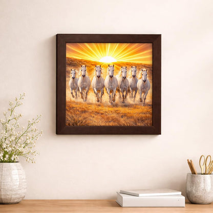 Seven White Horses Rising Sunrise Vastu Success Prosperity Energy Spiritual Running Framed Poster Decor Painting