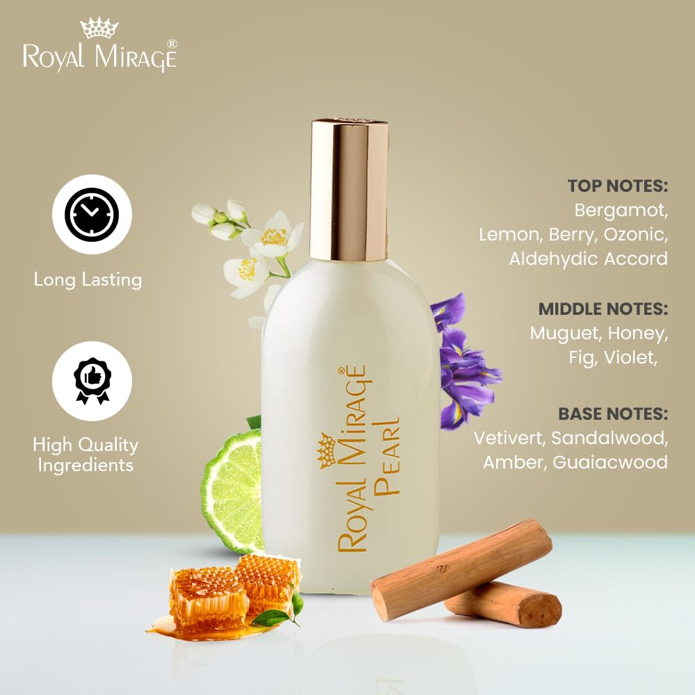 Royal Mirage Pearl Eau de Cologne | Long-Lasting Perfume for Women | Fresh & Elegant Fragrance | Bergamot, Honey & Sandalwood Notes | Versatile Everyday Wear | Gift for Woman | 120ml