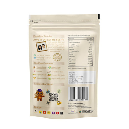 Earthen Story Certified Organic Raw Quinoa Seeds 500 g | Lab Tested for 200+ Pesticides | NPOP Approved & Traceable with Transaction Certificate | Gluten-Free, High Protein & Fibre
