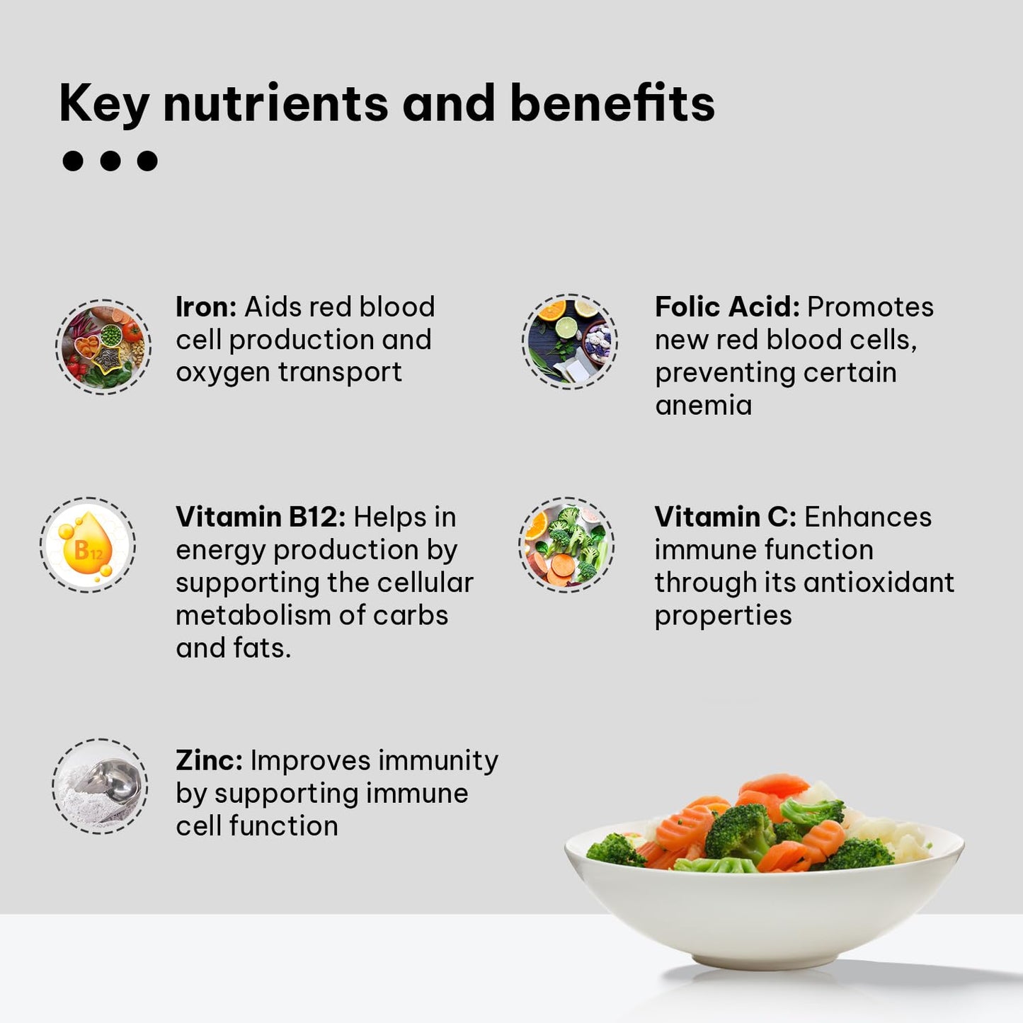 HealthKart hk vitals Iron + Folic Acid Supplement (60 Capsules) | With Zinc, Vitamin C & Vitamin B12, Supports Blood Building | Immunity and Energy