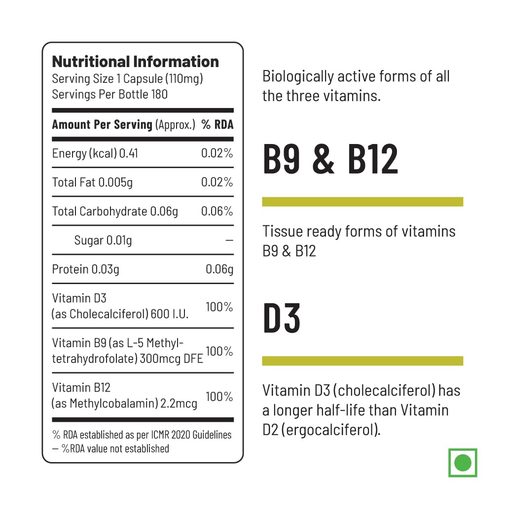 Zephivo Unived B12+D3 | Methylcobalamin (98%), Methyltetrahydrofolate (5-MTHF), Vitamin D3 (Cholecalciferol) | Bone, Cognitive, Immune, & Cardiovascular Support | 180 Vegan Capsules
