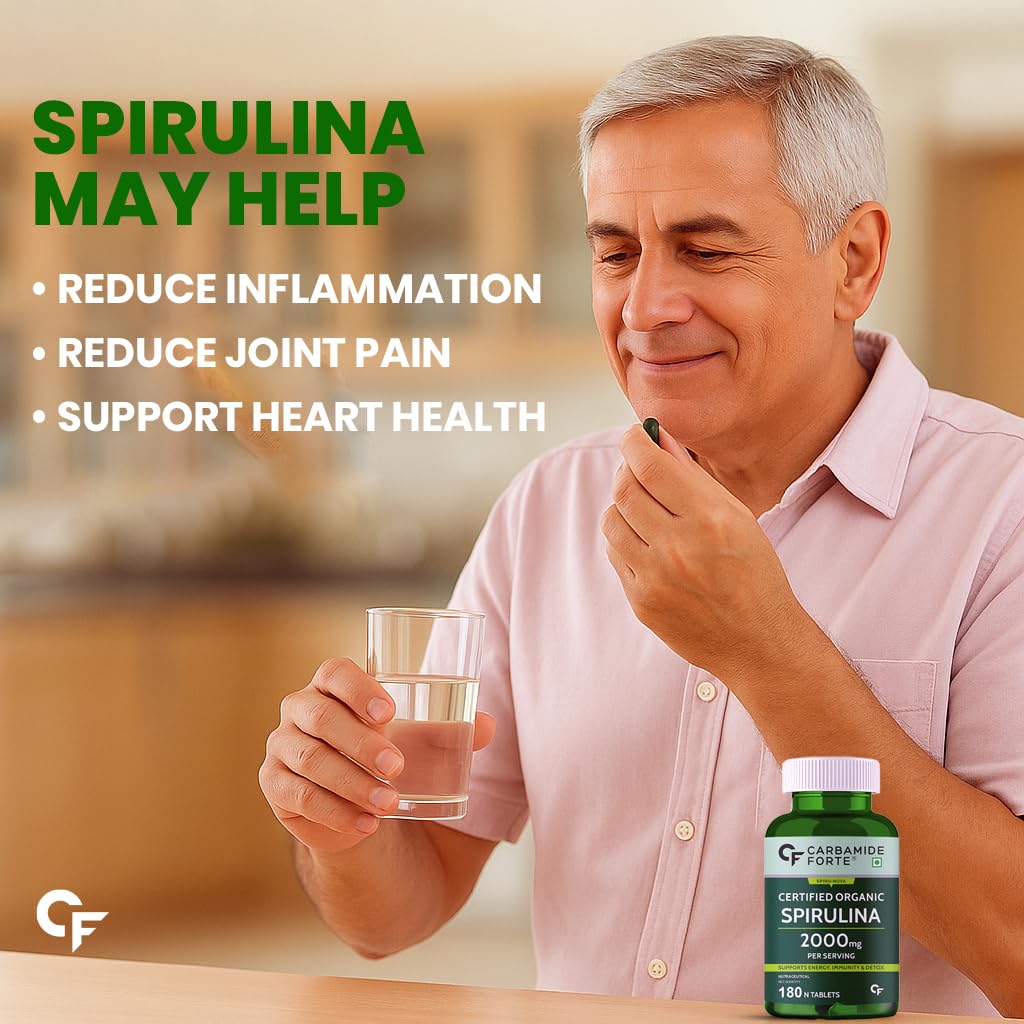 Carbamide Forte 100% Organic Spirulina Tablets 2000 mg Per Serving - Spirulina Powder Organic Tablets | Supports Energy, Immunity & Detox | Certified Spirulina Tablet - 180 Tablets