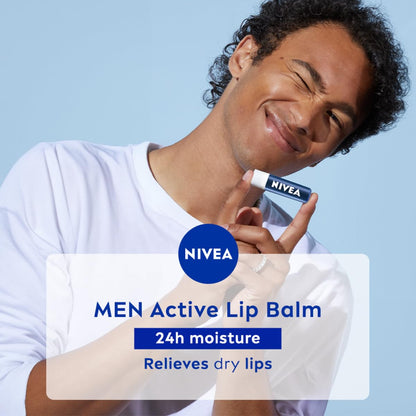 NIVEA MEN Active Care 4.8g Lip Balm|24 H Melt in Moisture Formula|Natural Oils|Nourished Lips,4.8 g (Pack of 1)