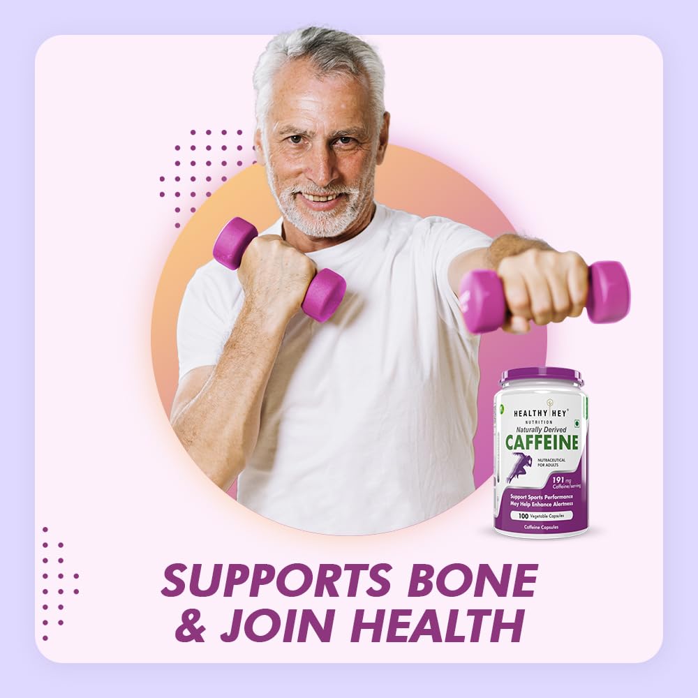 Man exercising with pink dumbbells next to a supplement bottle on a light purple background