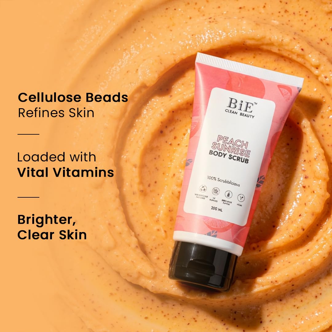 BiE Peach Sunrise Body Scrub | Gentle Exfoliator | Infused with Squalane | Glycerin | Peach Extracts | 200ml