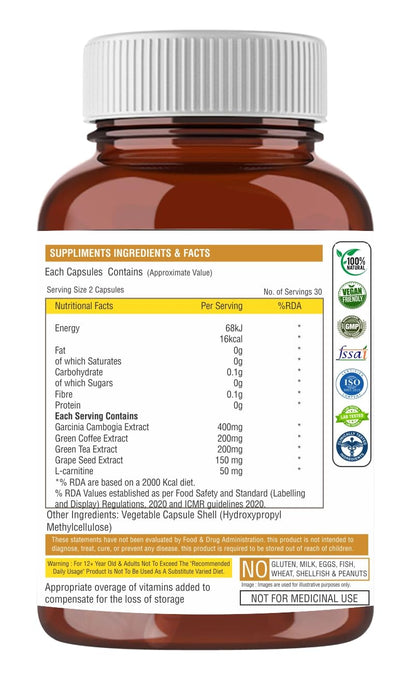 Supplement bottle with label showing ingredients and nutritional facts on a white background